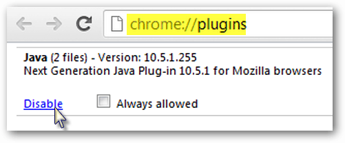 Chrome'da Java'yı devre dışı bırak