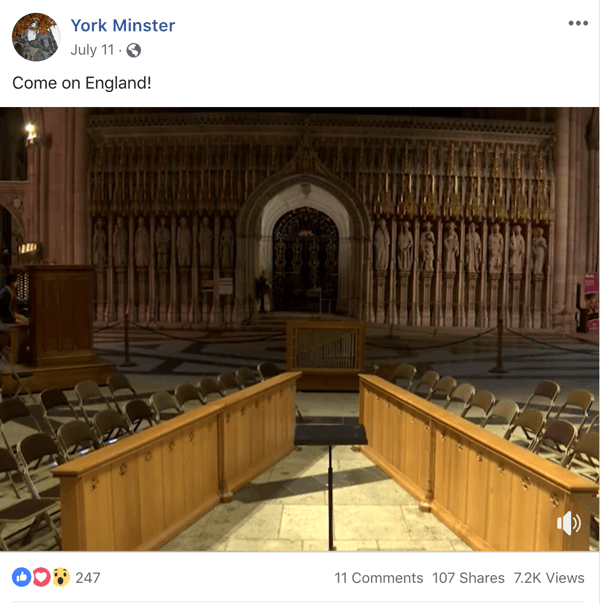 York Minster'dan güncel bir temaya sahip Facebook yayını örneği.