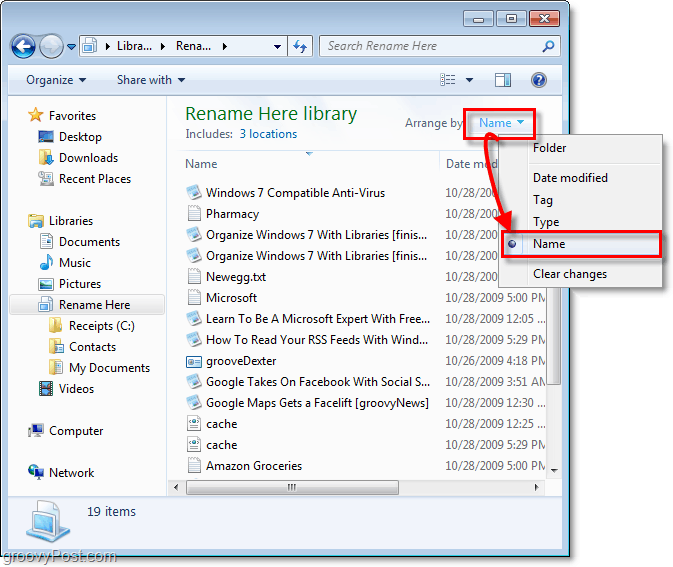 Windows 7'de kütüphane düzenini değiştirme