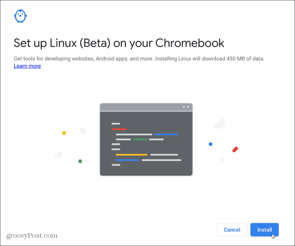  linux chromebook'u yükle