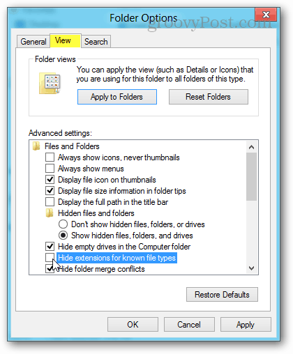 Windows 8'de klasör seçeneklerini görüntüleme