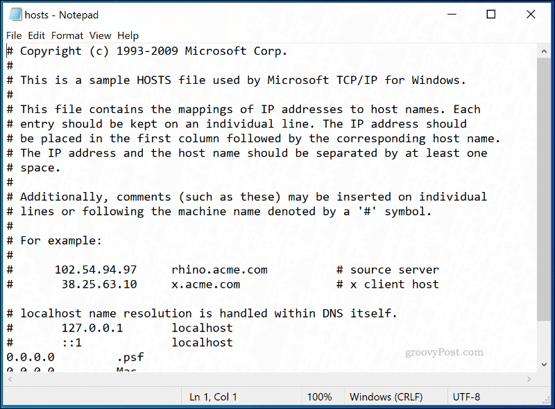 Windows 10 HOSTS dosyası