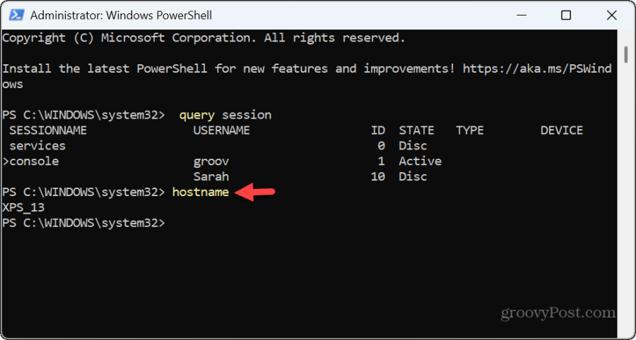 powershell ana bilgisayar adını sorgula