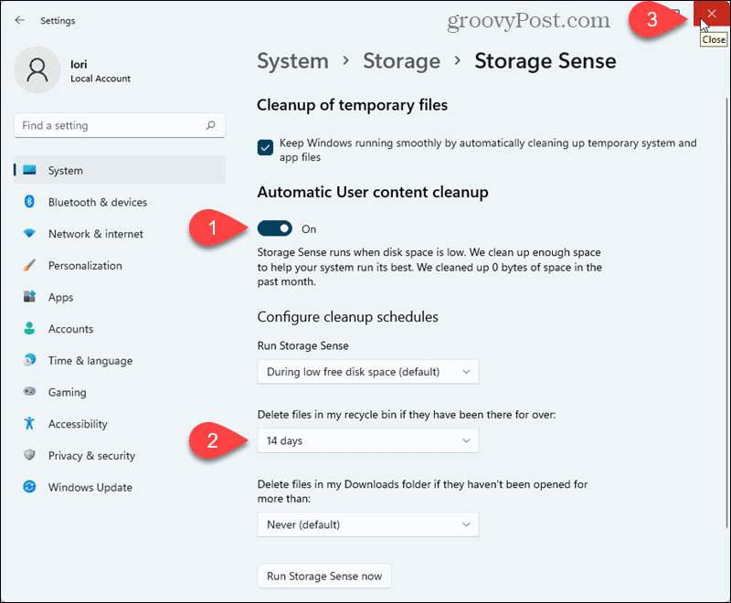 Windows 11 Geri Dönüşüm Kutusu'ndaki dosyaların ne zaman kalıcı olarak silineceğini seçin