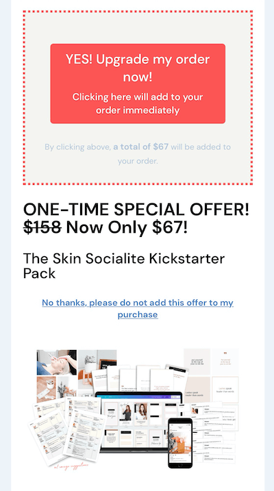 kickstarter paketleri için 67 $ 'lık bir instagram satış teklifi örneği