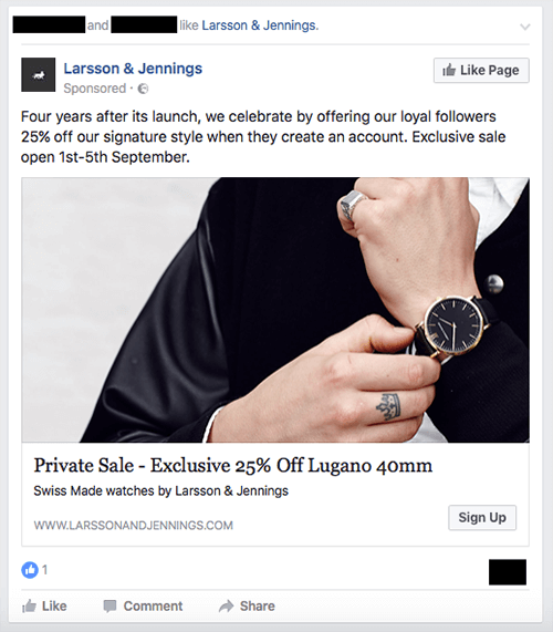 Saat markası Larsson & Jennings'in özel satışı için reklam.