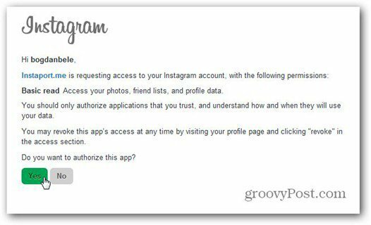 instaport instagram erişime izin ver