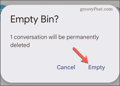 Mobil cihazda Gmail çöp kutusu klasörünü boşaltmak istediğinizi onaylayın