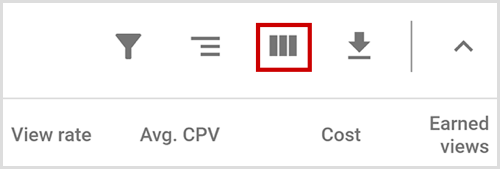 Google AdWords Sütunları Değiştir düğmesi