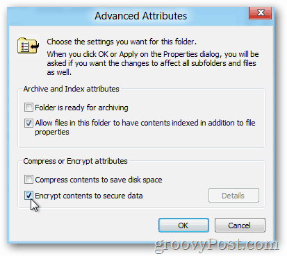 Windows 8 Advanced Properties - EFS'yi etkinleştir