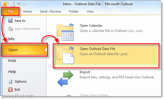 Outlook 2010'dan arşiv pst dosyanızı içeren klasörünüzü açın