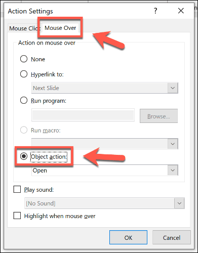 PowerPoint'te bir nesneyi fare ile açılacak şekilde ayarlama