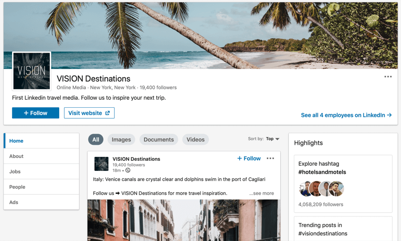 VISION Destinasyonları için LinkedIn şirket sayfası
