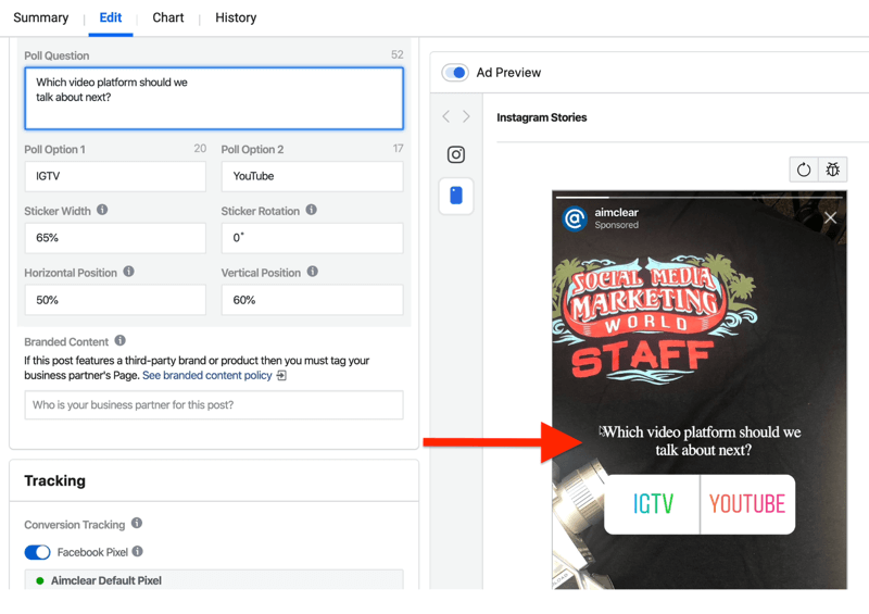 Ads Manager'da Instagram Hikayeleri reklam anketini ayarlamak için alanlar