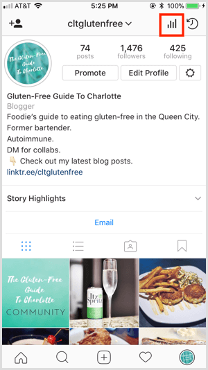 Profilden Instagram Insights erişimi