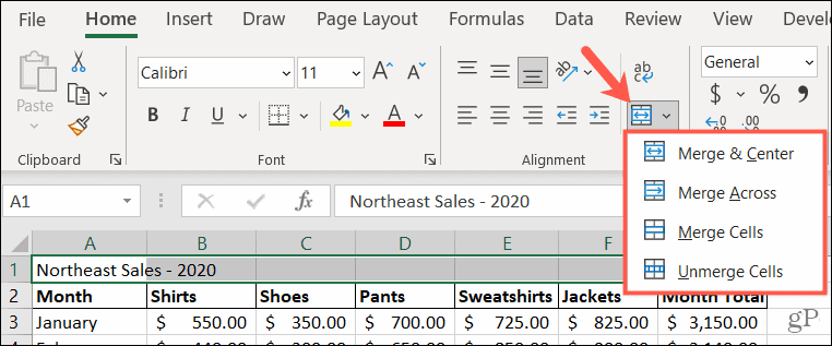 Excel'de seçenekleri birleştirme