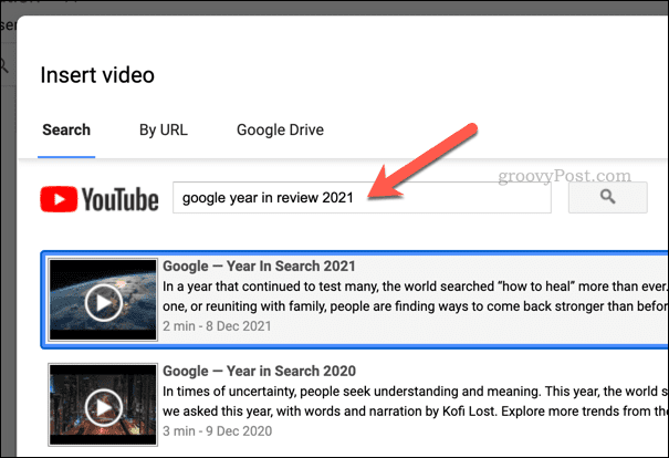 Google E-Tablolar'da bir video aranıyor