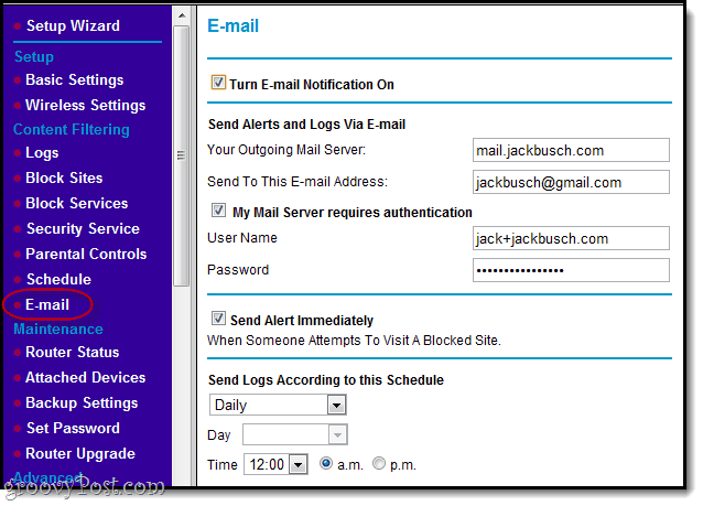 netgear'daki engelleme siteleri için e-posta uyarıları