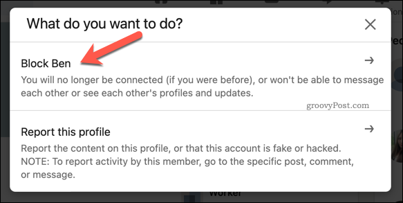Bir LinkedIn kullanıcısını engelleme veya bildirme seçenekleri