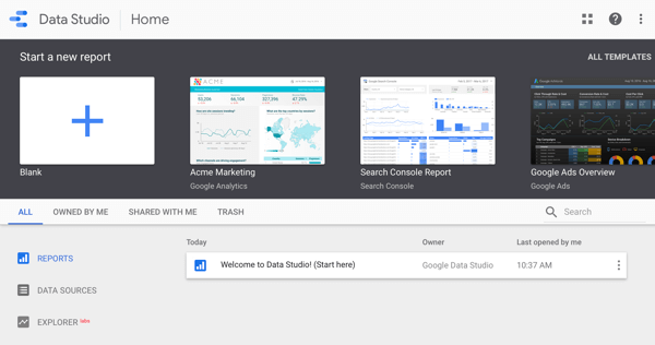 Google Data Studio'yu kullanın, 1. adım.