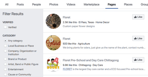 Floret için Facebook sayfaları arama sonuçları.