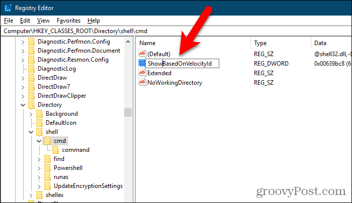 Windows Kayıt Defteri Düzenleyicisi'nde HideBasedOnVelocityId değerini ShowBasedOnVelocityId olarak yeniden adlandırın