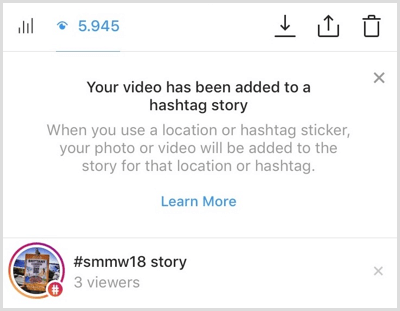 İçeriğiniz hashtag hikayesine eklenirse Instagram size bir bildirim gönderir.
