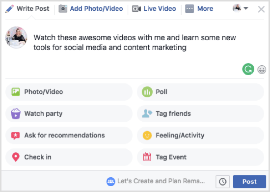 Facebook izleme partinizde bir dizi video paylaşmayı planlıyorsanız, bunu açıklama kutusunda netleştirin.