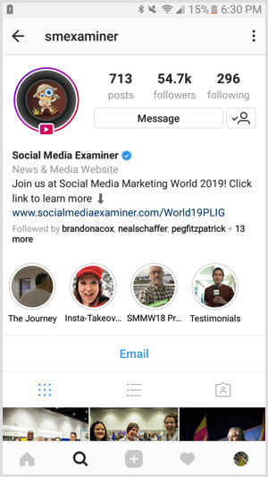Instagram işletme profili örneği