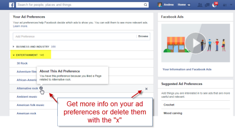 facebook reklam tercih kategorilerini sil
