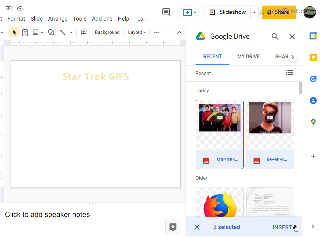 Google Drive'dan kullanmak için GIF'leri seçin