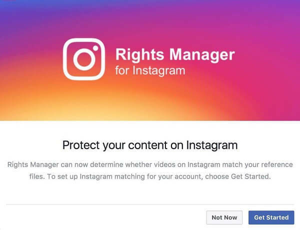 Instagram, Instagram için Rights Manager'ı etkinleştirmiş görünüyor.