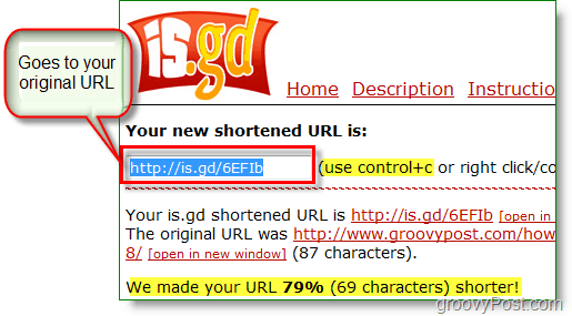 is.gd url kısaltıcı ekran görüntüsü - yeni kısa url'yi kopyala