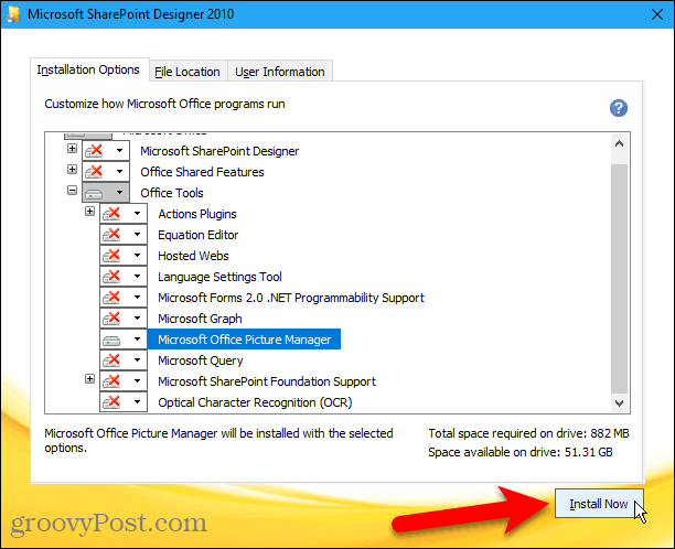 Sharepoint Designer 2010'dan Microsoft Office Picture Manager'ı yüklemek için Şimdi Yükle'yi tıklatın