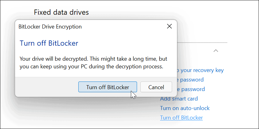BitLocker onayını kapat