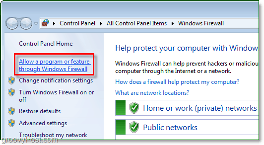 Windows 7 güvenlik duvarı üzerinden bir program veya özelliğe izin ver