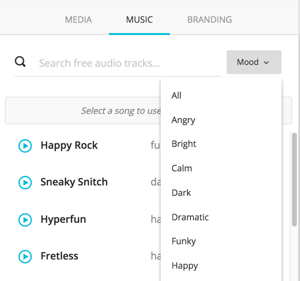 Mood açılır listesinden eklemek istediğiniz müzik türünü seçin.