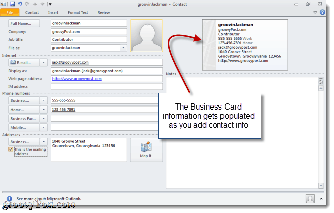 Outlook 2010'da vCard oluşturma