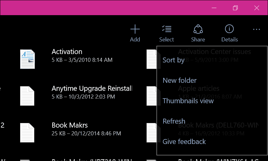OneDrive uygulama pencereleri 10 5