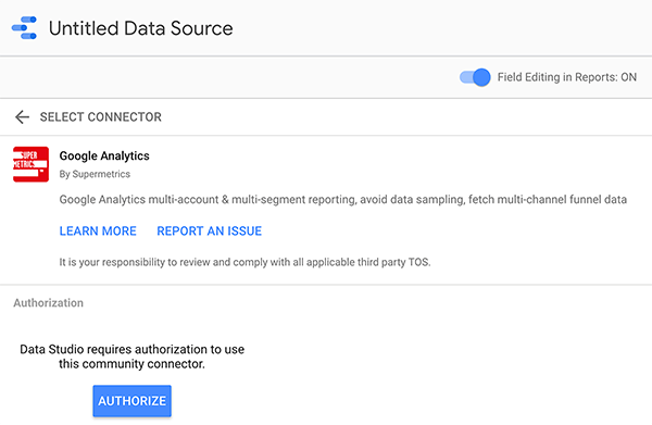 Bir veri kaynağını Google Data Studio'ya bağlama, 2. ipucu