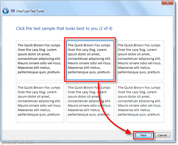 Windows 7'de clearType kalibrasyonunun 2. adımı