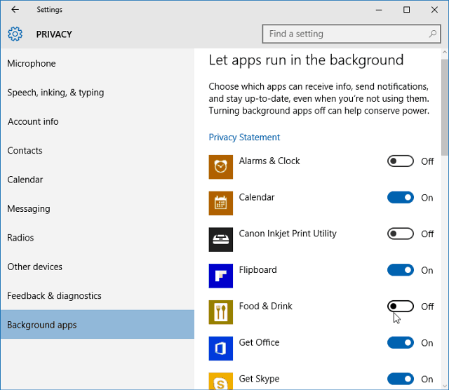Arka plan uygulamalarını kapatma Windows 10