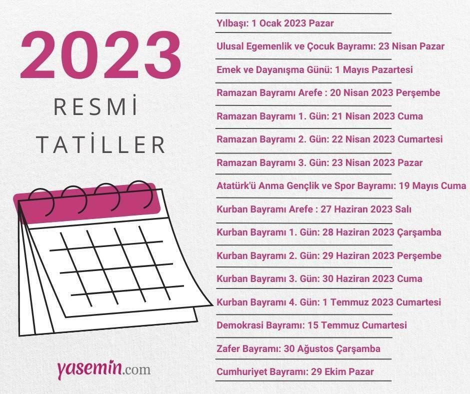 2023 resmi tatiller takvimi