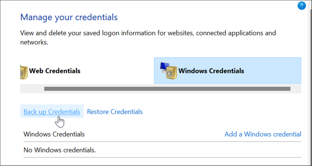 Windows 11'de yedek kullanım kimlik bilgisi yöneticisi
