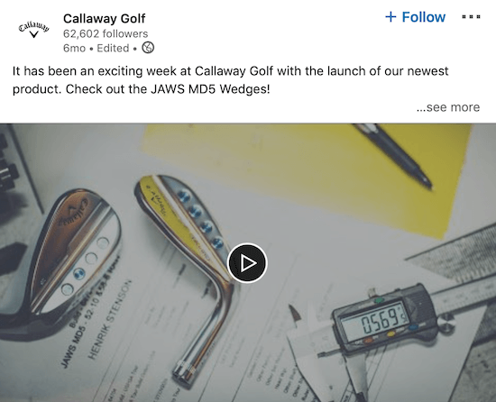 Callaway Golf LinkedIn videosu yeni ürünü duyurdu