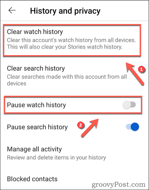 Android'de YouTube izleme geçmişini temizleme.