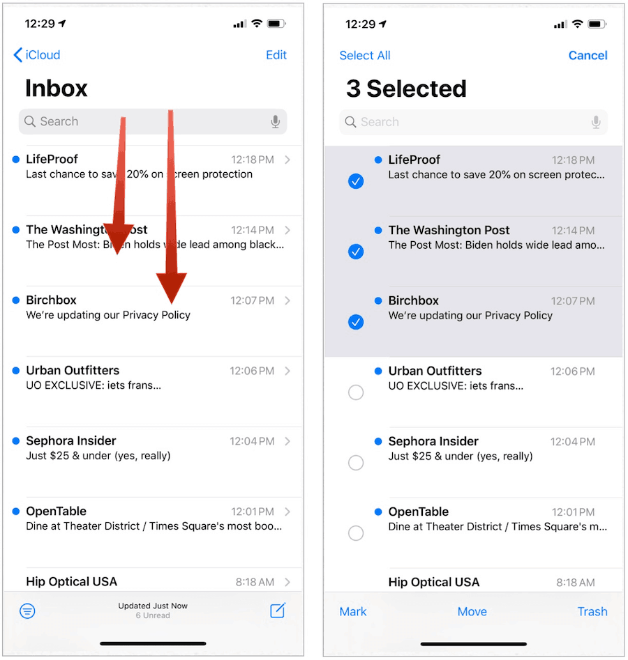 iOS 13 çoklu seçim