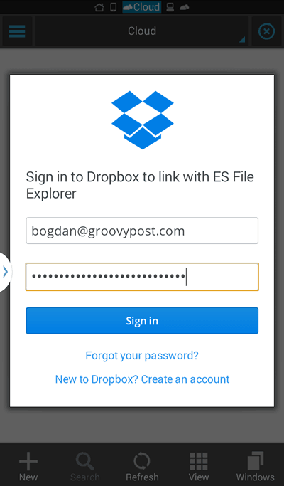 ES Dosya Gezgini giriş Dropbox