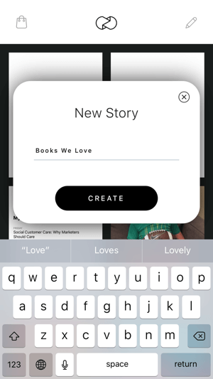 Yeni hikaye ekranını gösteren bir Unfold Instagram hikayesi 1. adımı oluşturun.