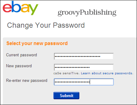 eBay şifre değiştirme hesap ayarları kişisel bilgi şifre 2